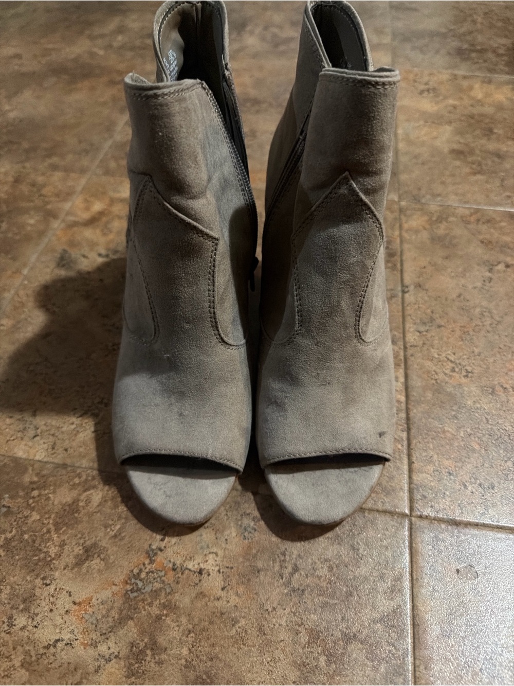 Carlos Santana Taupe Suede Peep-Toe Ankle Booties
